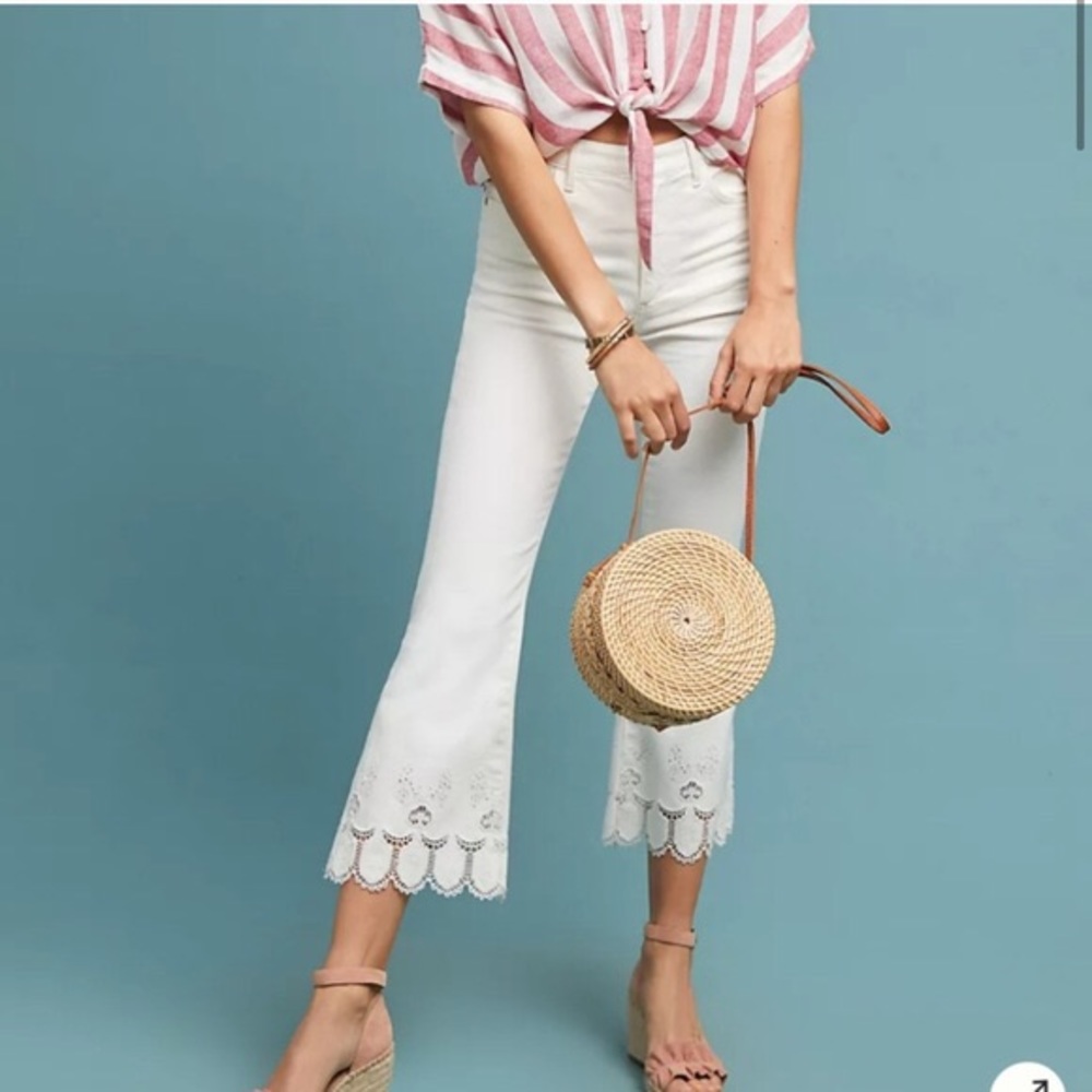 Anthropologie - Pilcro Embroidered Hem Flare Cropped Jean